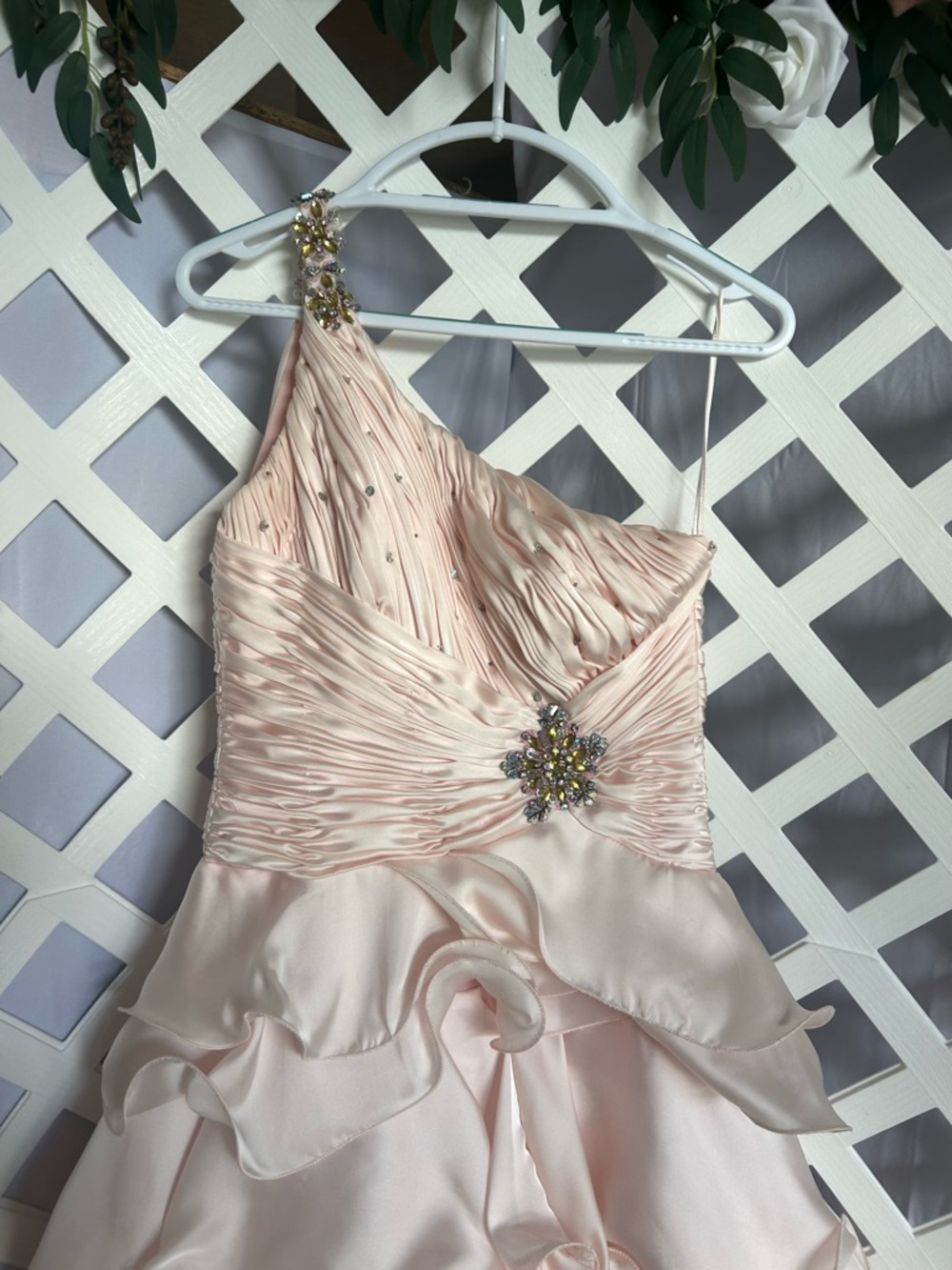 Mac Duggal Couture Pink Ruffle Prom Dress One Shoulder Beaded Formal 6 Blush - Picture 2 of 9